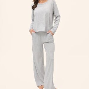 Papinelle Organic Cotton Pajama Set Gray Lounge Sleepwear Size Large